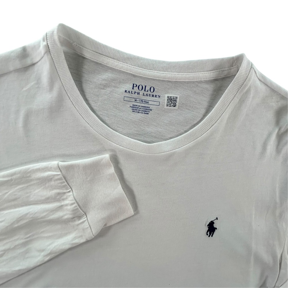 Polo Ralph Lauren Mens White Long Sleeve Cotton T-Shirt Size Medium Pony Logo